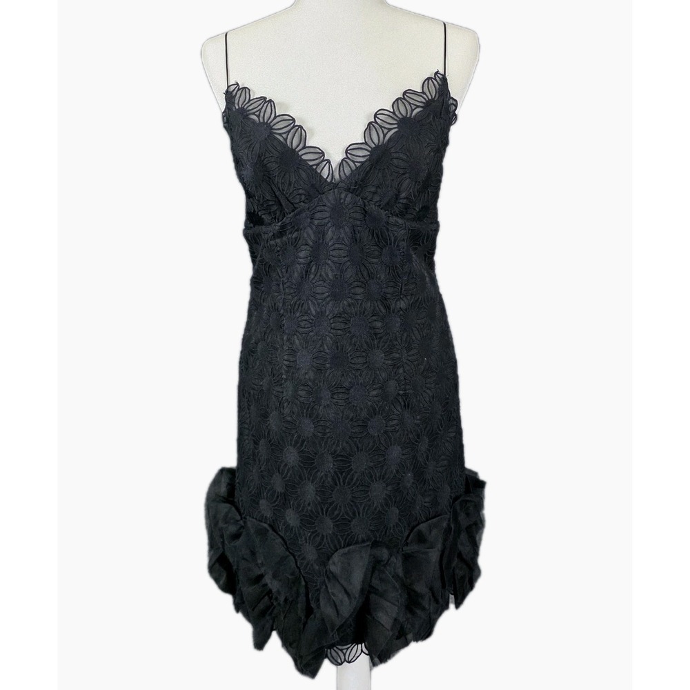 Milly NY Bergdorf Goodman Dress Vintage Black Cocktail Ruffle Babydoll M (8/10)